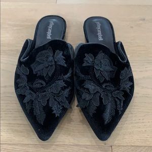 Black velvet embellished mules